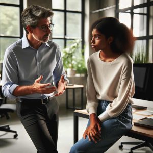 Manager talking to employee
