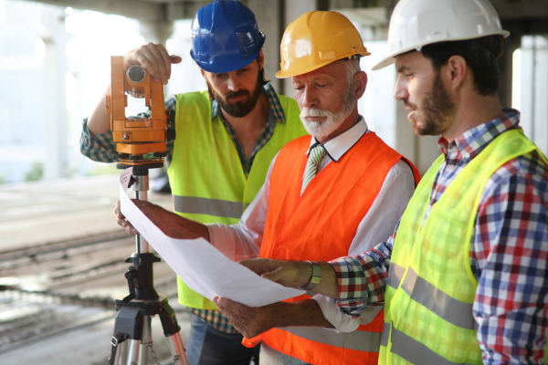 construction workers looking at plans